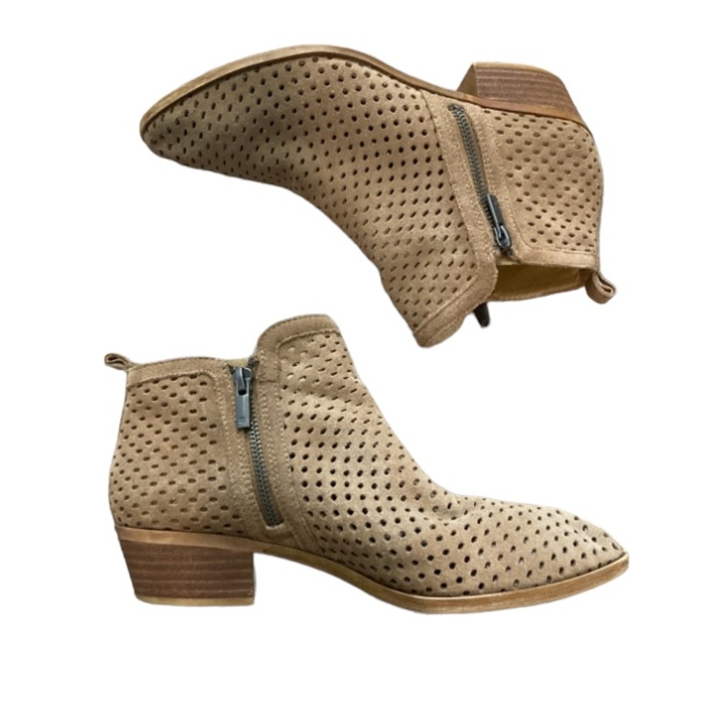 Lucky Brand Tan Perforated Leather Zippered Ankle Bootie, Size 8.5